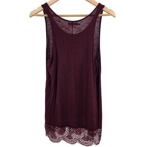 Maurices Burgundy‎ Tank Top with Lace Trim Sleeveless Casual Blouse